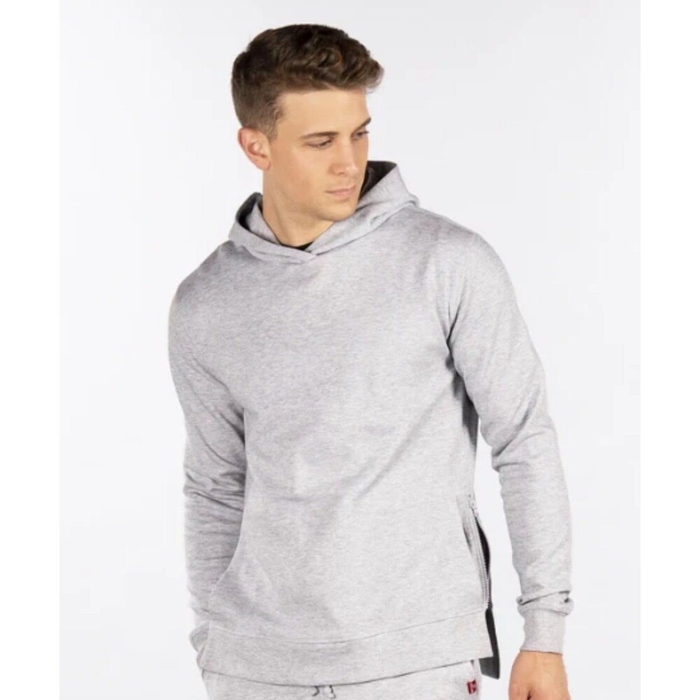 CityLAB Men’s Performance Pull-Over Hoodie Side Zippers Light Grey Small